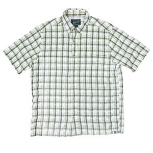 Woolrich Button Shirt Mens Large Green Plaid S/S Zip Pocket Modal Hiking 6302